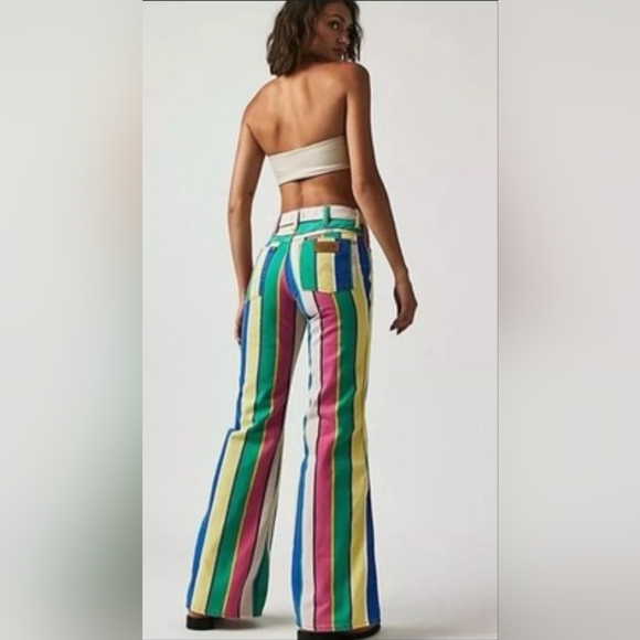 Wrangler Multicolor Wanderer High Rise Flare Striped NWT 30 Waist 34 Length - Picture 3 of 14